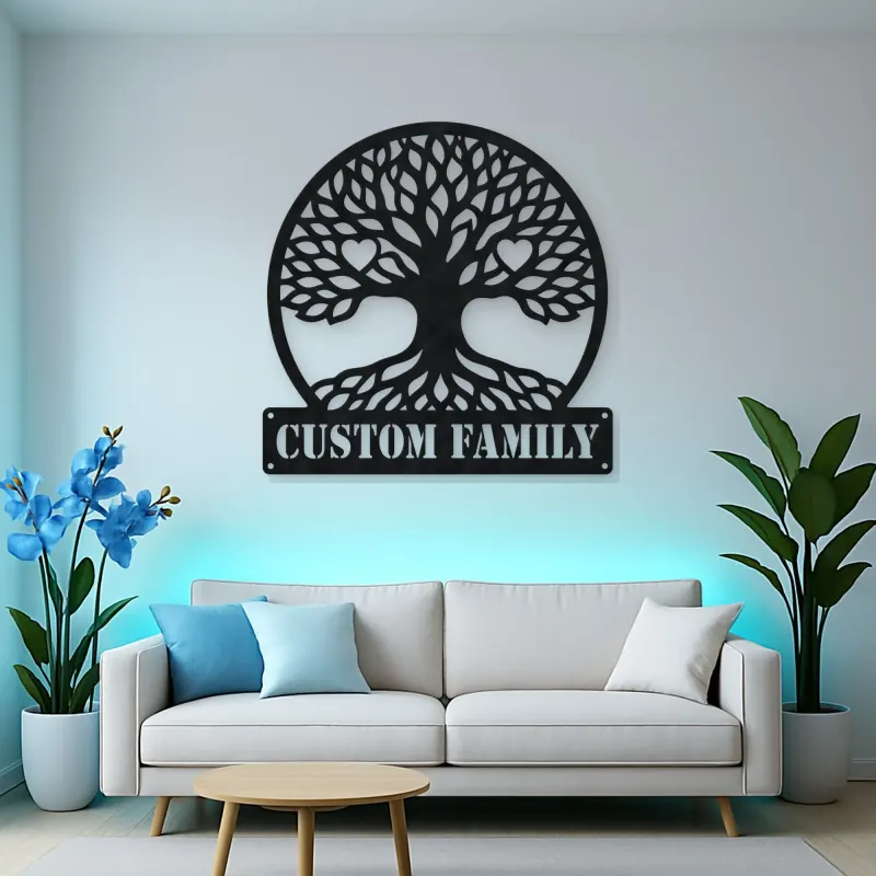 Personalized Family Tree Metal Wall Art with Heart Details