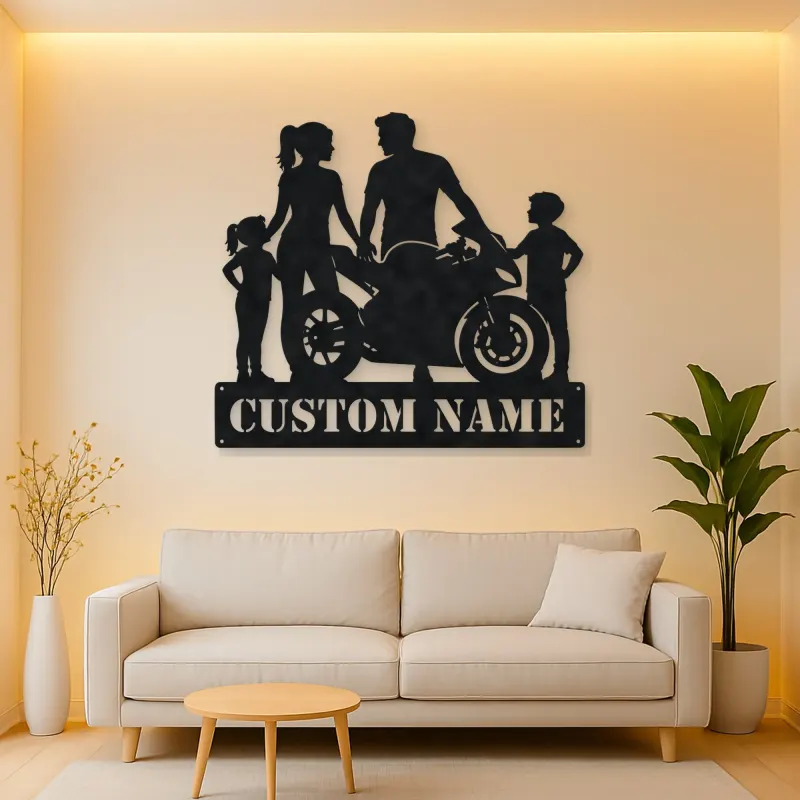 Personalized Sport Motorcycle Family of Four Metal Wall Art