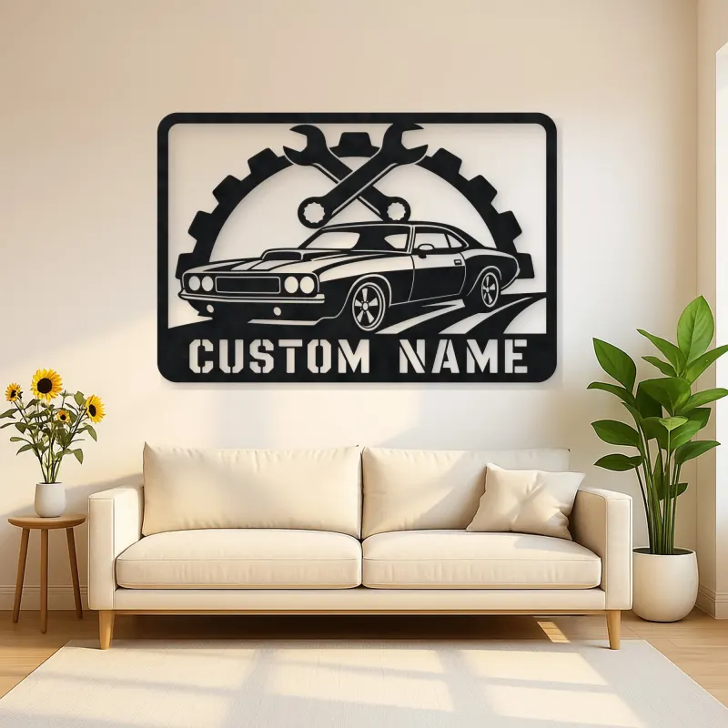 Personalized Muscle Car Metal Wall Art with Wrench Frame