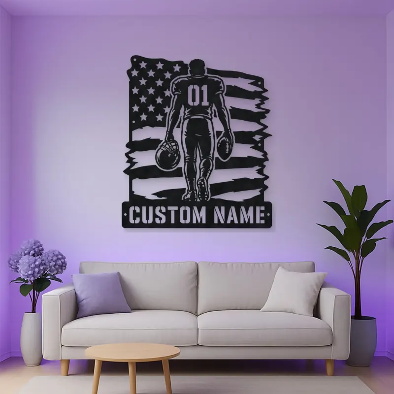 Personalized Number 01 Football Player Flag Metal Wall Art