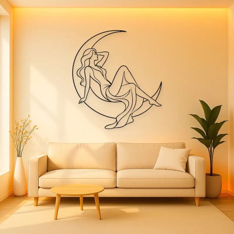 Crescent Reclining Figure Metal Wall Art | Celestial Woman Wall Decor