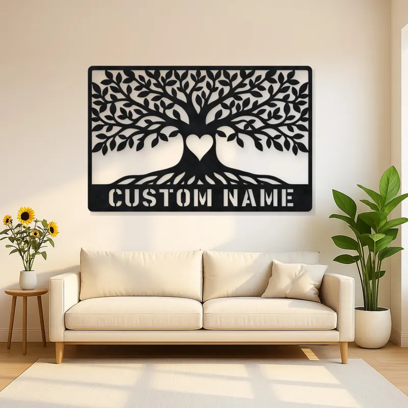 Personalized Leafy Tree Metal Wall Art with Heart