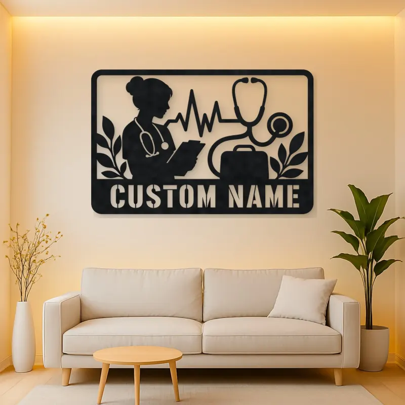 Personalized Doctor Nurse Metal Wall Art with Stethoscope