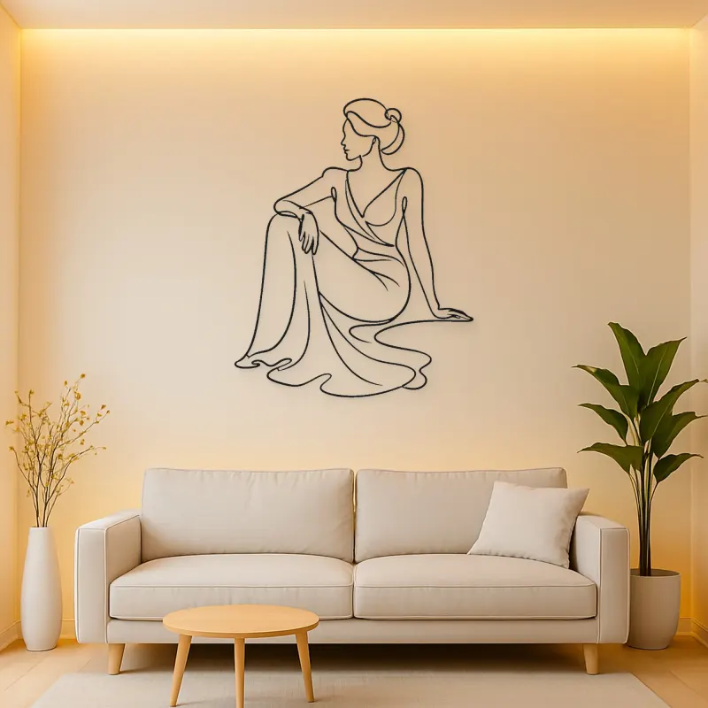 Seated Dress Flow Metal Wall Art | Fashion Figure Wall Decor