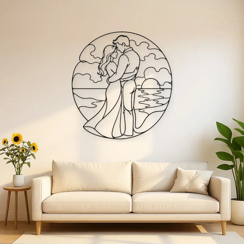 Personalisiertes Metallschild "Sonnenuntergang Umarmung" | Romantische Paardekoration
