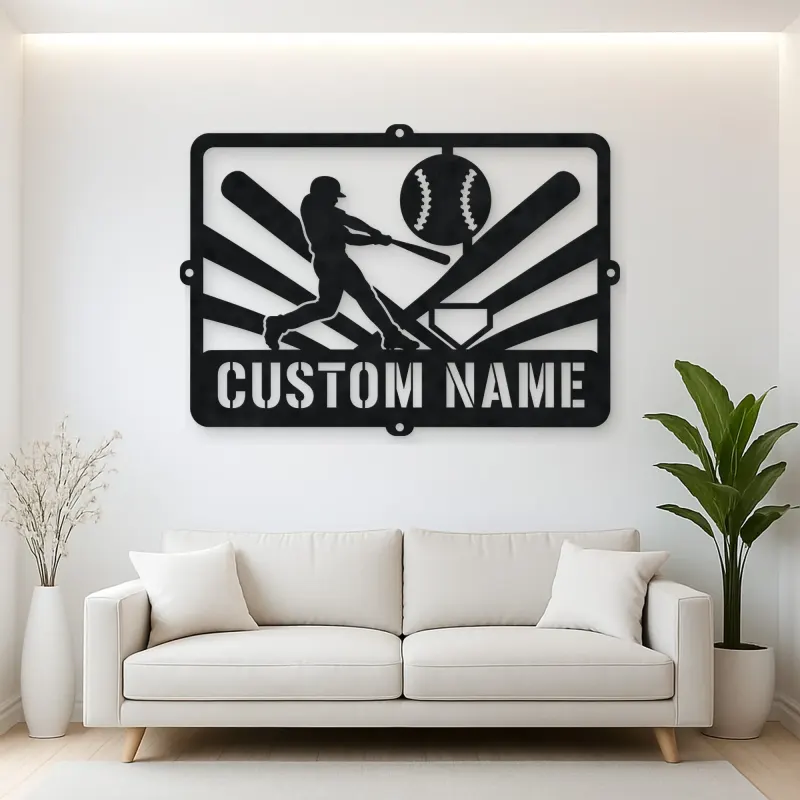 Personalized Baseball Batter Metal Wall Art with Ball Diamond