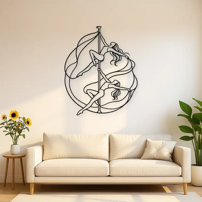 Pole Acrobatics Silhouette Metal Wall Art | Aerial Dance Wall Decor