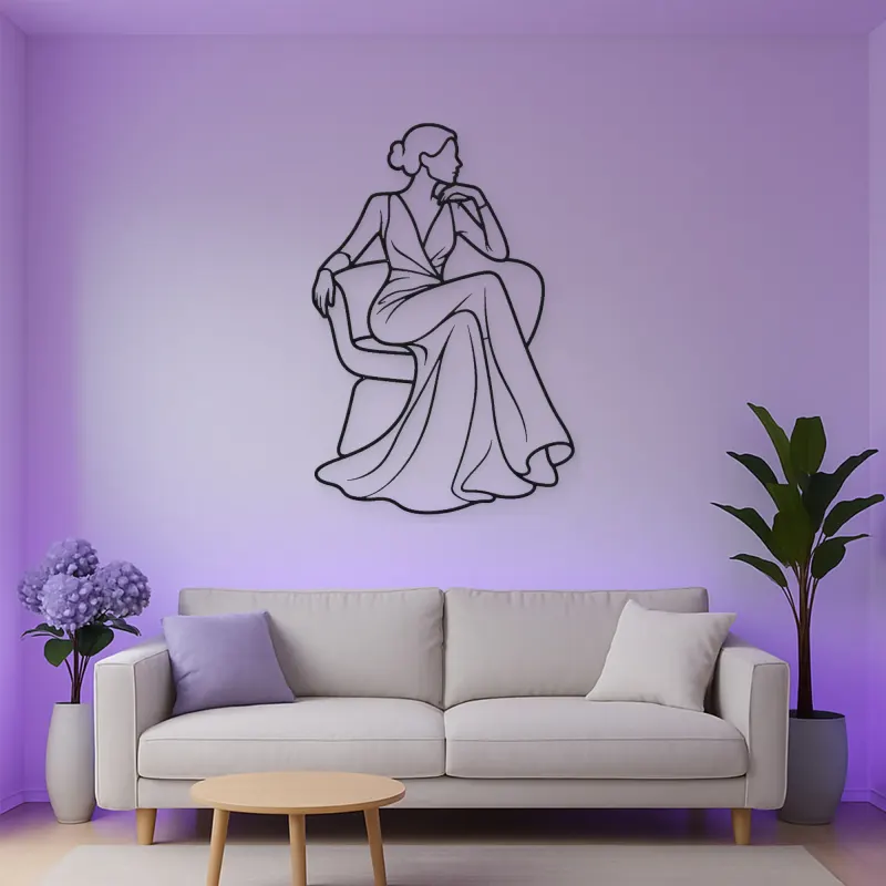 Seated Gown Elegance Metal Wall Art | Fashion Figure Wall Decor