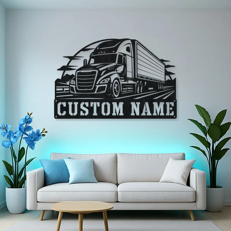 Personalized Modern Semi and Box Trailer Metal Wall Art