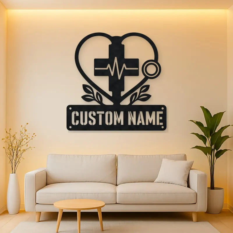 Personalized Medical Heart Metal Wall Art with Stethoscope