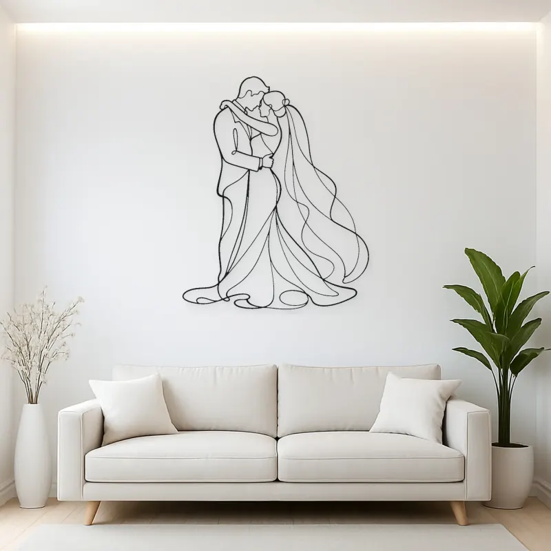 Wedding Veil Embrace Metal Wall Art | Romantic Couple Decor