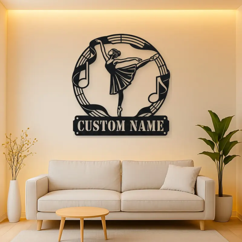Personalized Ballerina Metal Wall Art with Musical Notes