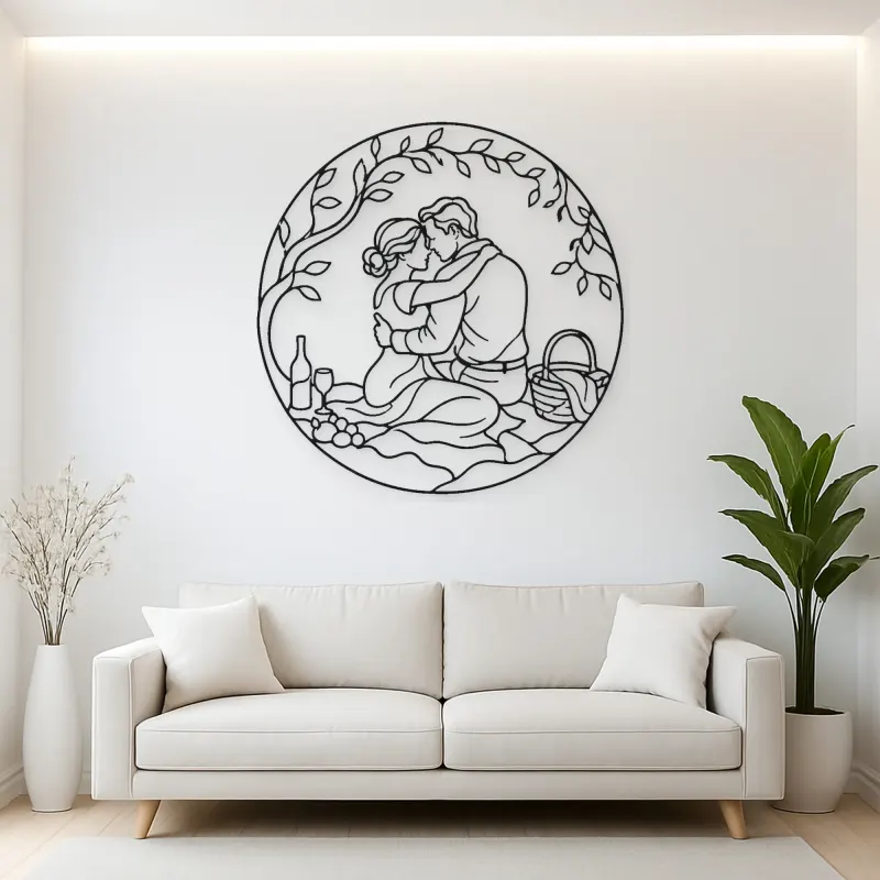 Picnic Embrace Metal Wall Art | Romantic Couple Decor