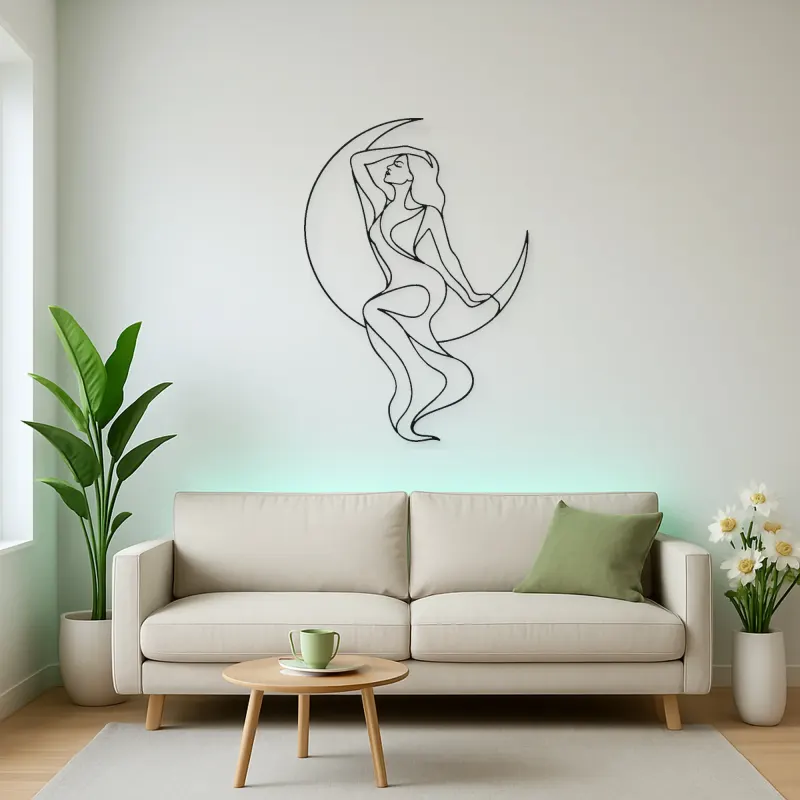 Draped Figure with Moon Metal Wall Art | Celestial Woman Wall Decor