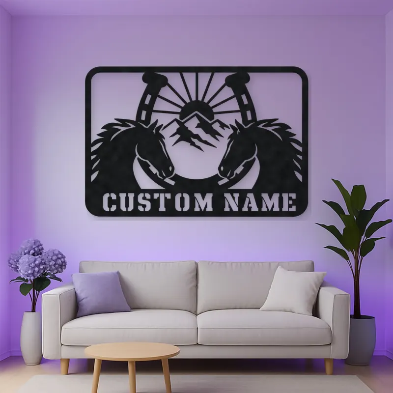 Personalized Horse Pair Metal Wall Art with Horseshoe
