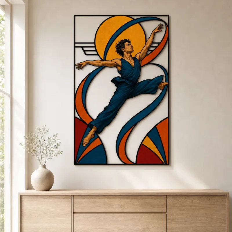 Black Woman Dancer in Mid Century Style Colorful Metal Wall Art