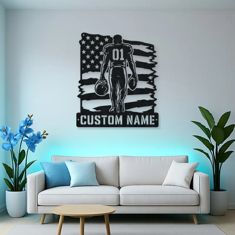 Personalized Number 01 Football Player Flag Metal Wall Art