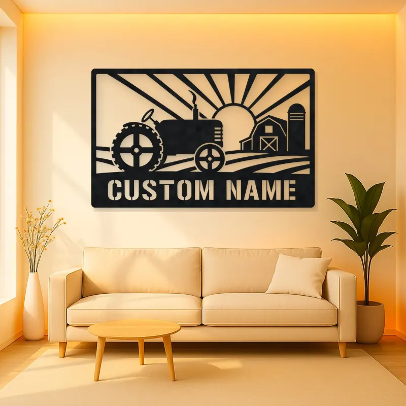 Personalized Farm Tractor Metal Wall Art with Sunrise