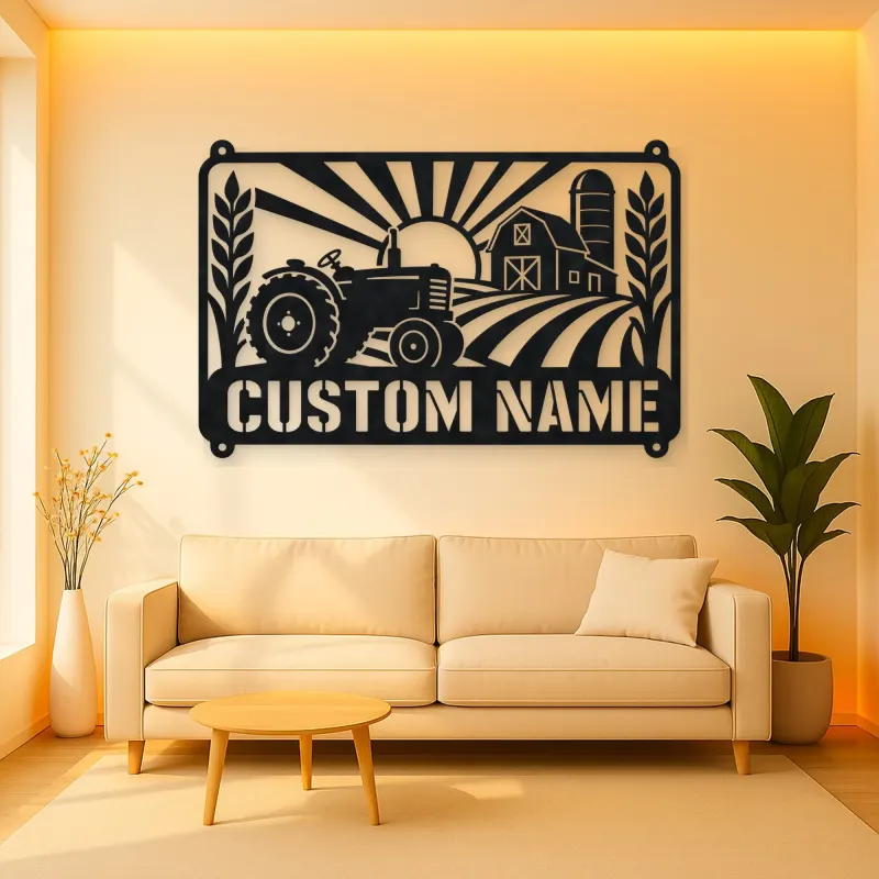Personalized Vintage Tractor Metal Wall Art with Farm Scene
