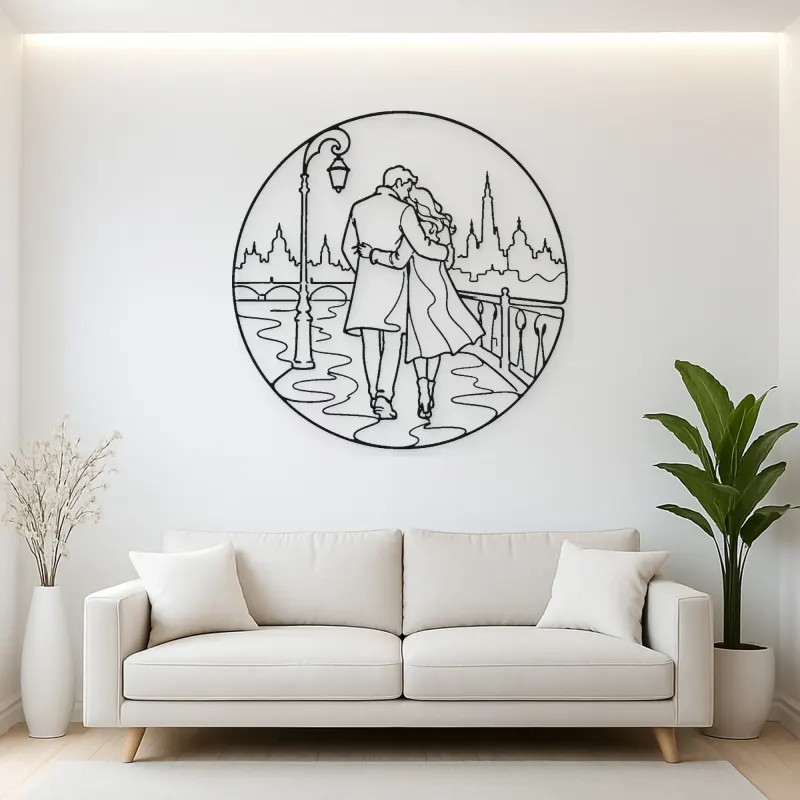 City Walk Lovers Metal Wall Art | Romantic Couple Decor