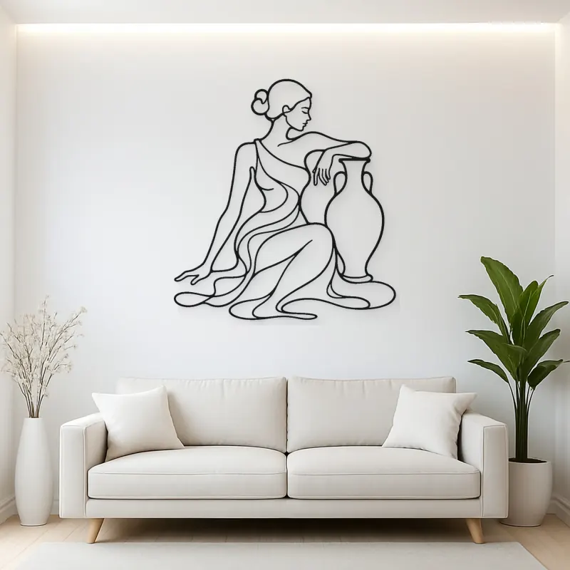 Seated Muse with Vase Metal Wall Art | Feminine Figure Wall Decor