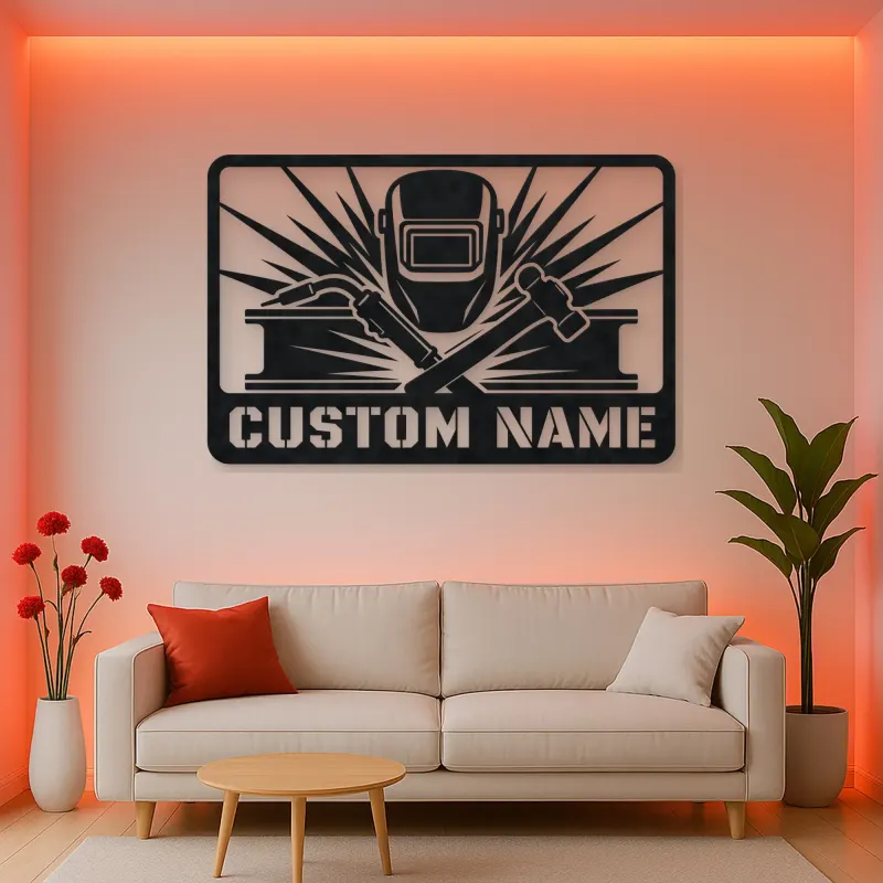 Personalized Welder Metal Wall Art with Torch and Hammer