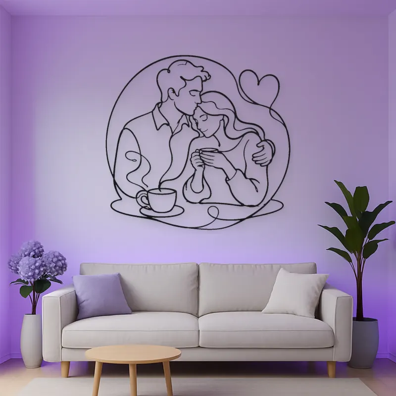 Coffee Morning Couple Metal Wall Art | Romantic Couple Decor