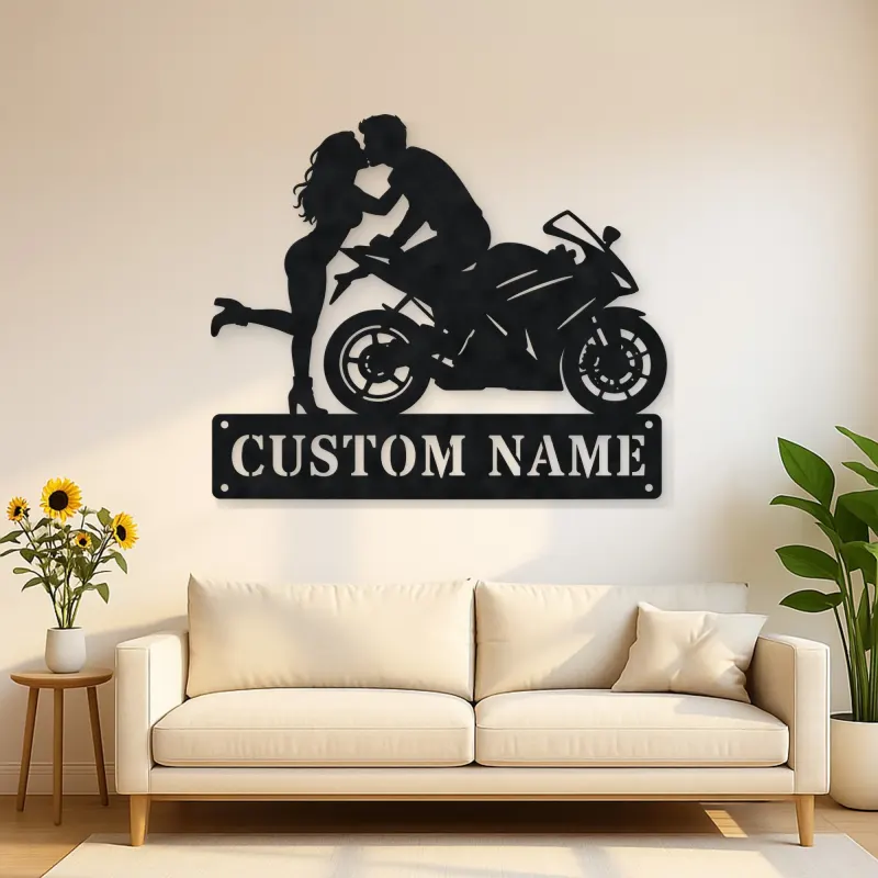 Personalized Sport Motorcycle Couple Metal Wall Art