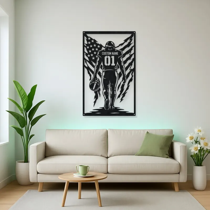 Personalized Number 01 Football Player American Flag Metal Wall Art