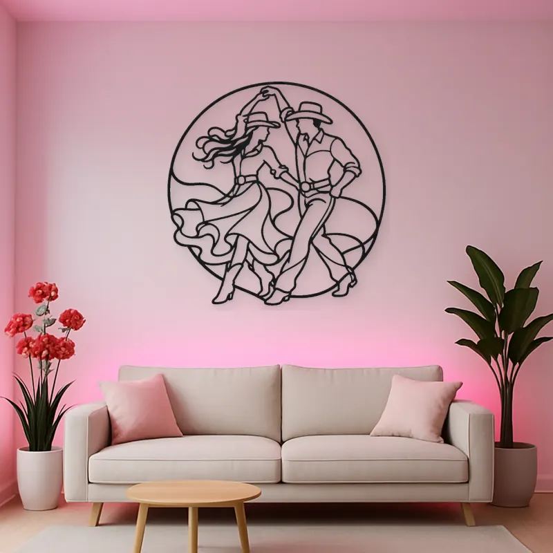 Country Line Dance Metal Wall Art | Couple Dance Wall Decor