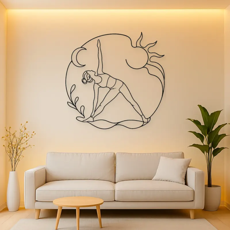 Triangle Pose Line Metal Wall Art | Yoga and Meditation Wall Decor