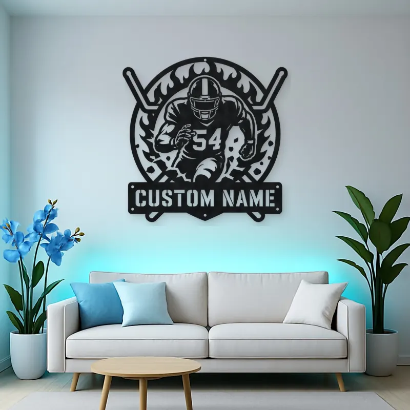 Personalized Number 54 Football Player Flame Metal Wall Art