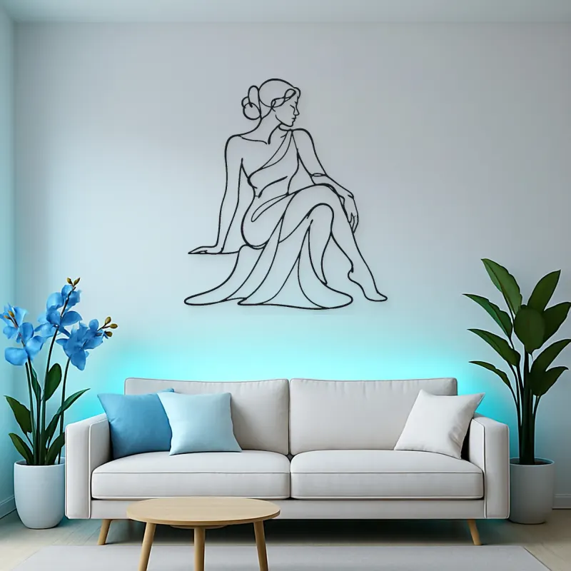 Seated Side Glance Metal Wall Art | Feminine Figure Wall Decor