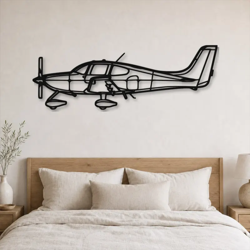 Silhouette in Metallo dell'Aereo SR22T GTS, Insegna in Metallo, Decorazione da Parete Aeronautica, Decorazione per Aviatori