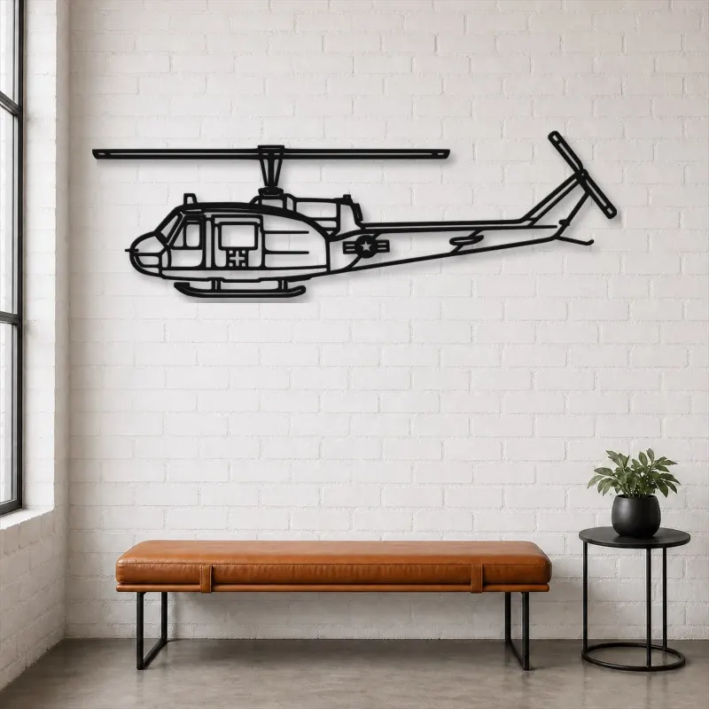 Silhouette en métal du UH-1-Med Huey, Décoration murale en métal, Décor aéronautique, Décorateur aviateur