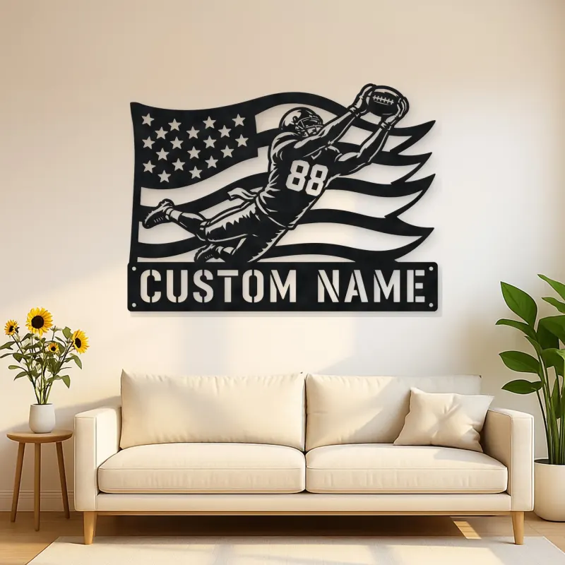 Personalized Number 88 Diving Receiver American Flag Metal Wall Art