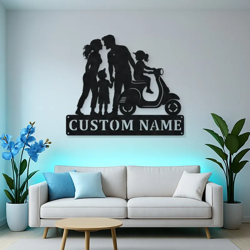 Personalized Scooter Family of Four Metal Wall Art
