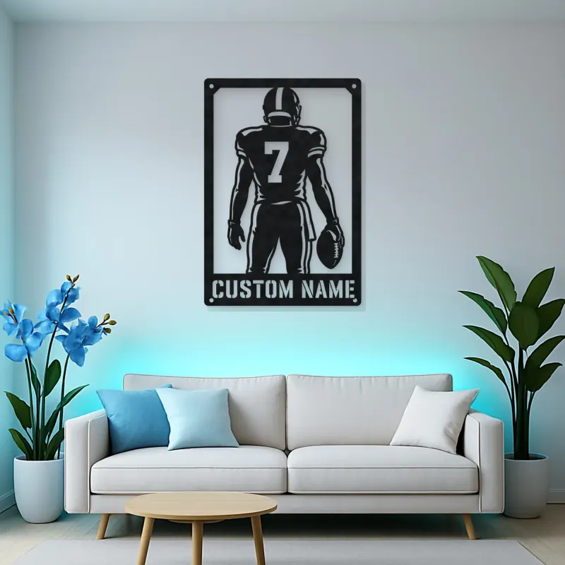Personalized Number 7 Football Player Back View Metal Wall Art