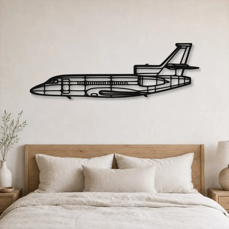 Insegna in metallo silhouette dell'aereo Falcon 900EX, Silhouette di aerei in metallo, Decorazione da parete aviatore