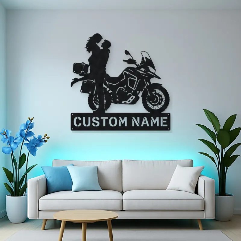 Personalized Adventure Motorcycle Couple Metal Wall Art