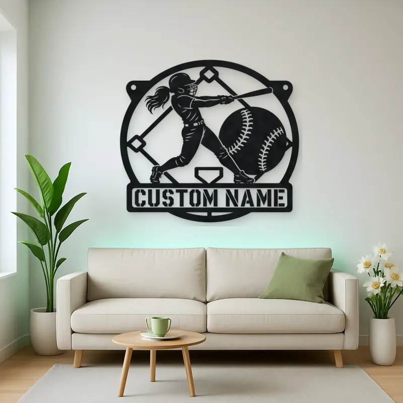 Personalized Softball Batter Metal Wall Art with Diamond