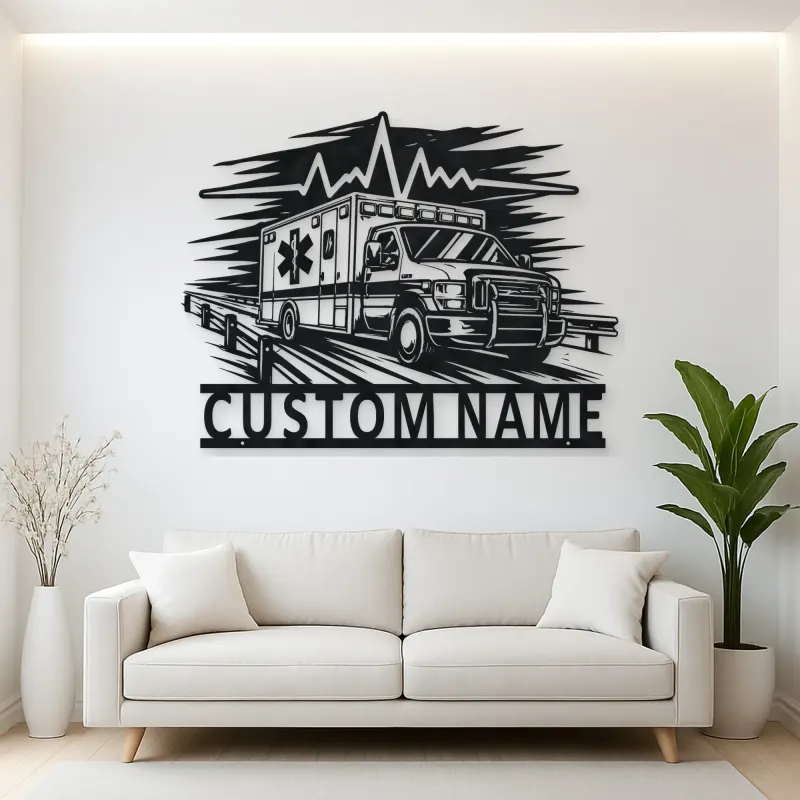 Personalized Highway Ambulance Heartbeat Metal Wall Art