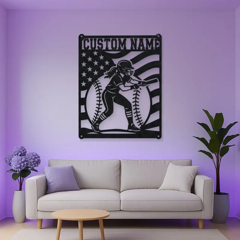 Personalized Female Softball Batter Vertical Flag Metal Wall Art