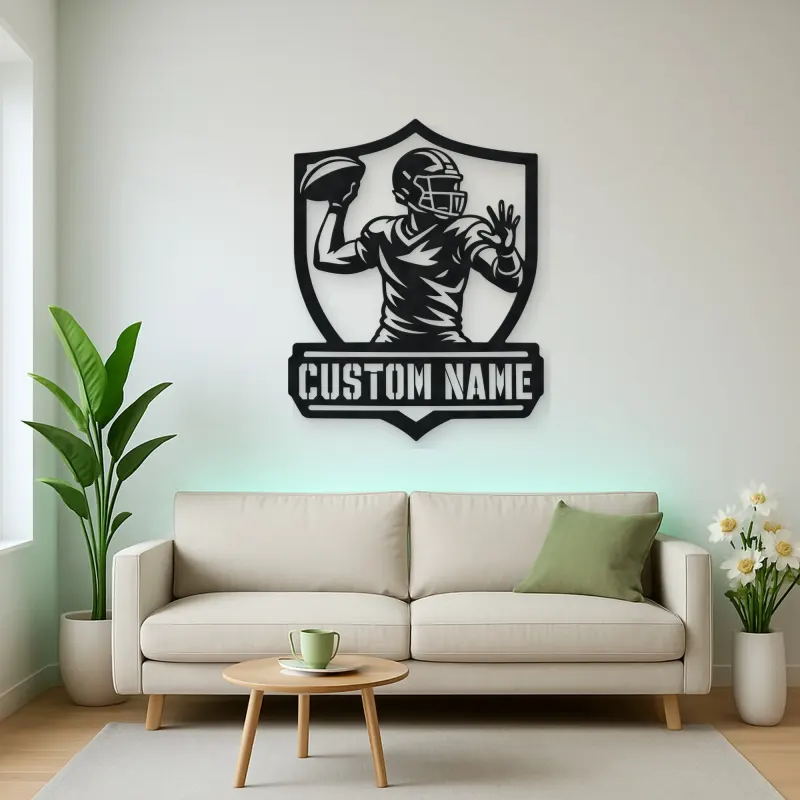 Personalized Quarterback Passing Shield Metal Wall Art