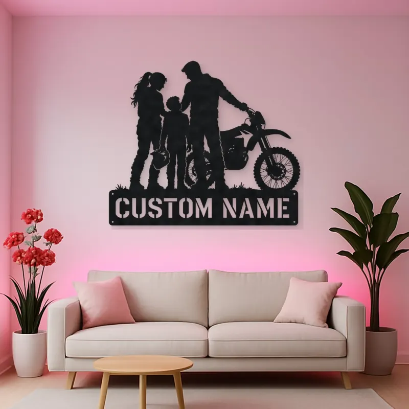 Personalized Dirt Bike Family with Helmets Metal Wall Art