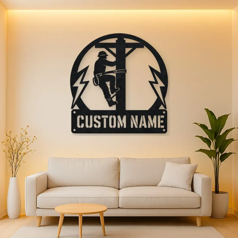 Personalized Electrical Lineman Metal Wall Art with Utility Pole