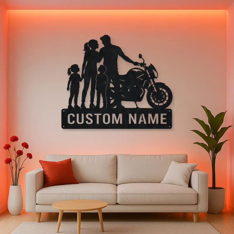 Personalized Modern Motorcycle Family of Four Metal Wall Art