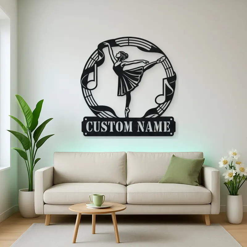 Personalized Ballerina Metal Wall Art with Musical Notes