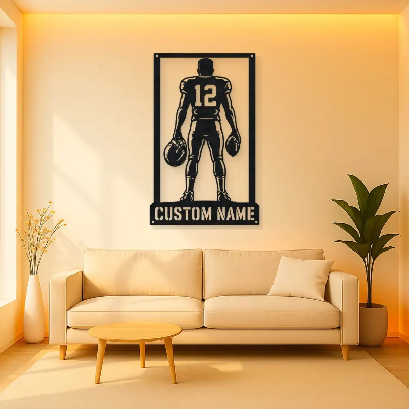 Personalized Number 12 Football Player Back View Metal Wall Art