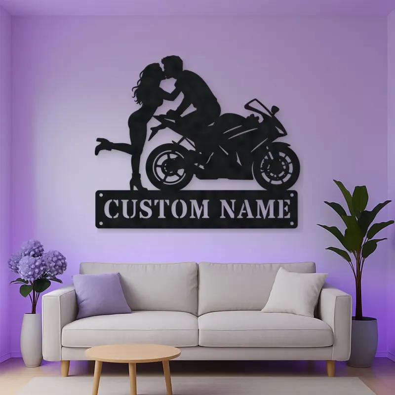 Personalized Sport Motorcycle Couple Metal Wall Art